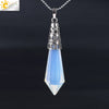 Women's Natural Crystal Hexagonal Prism Bullet Pendant Necklace With Titanium Steel Bead Chain Minimalist Fashion Jewelry