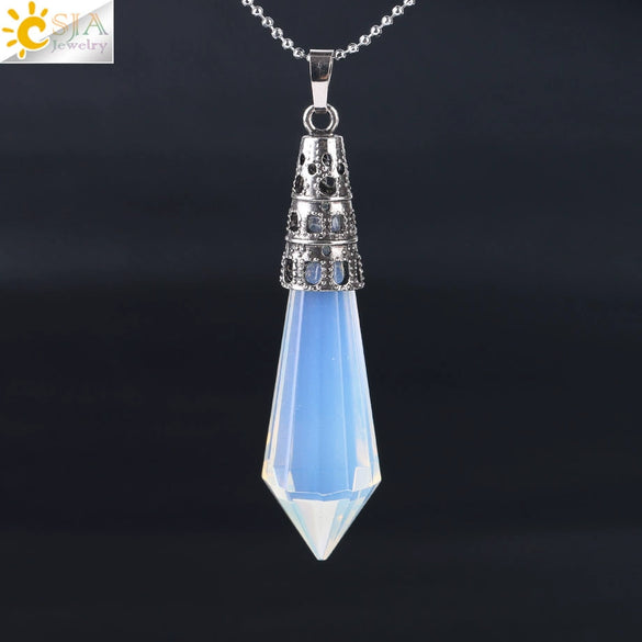 Women's Natural Crystal Hexagonal Prism Bullet Pendant Necklace With Titanium Steel Bead Chain Minimalist Fashion Jewelry