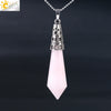Women's Natural Crystal Hexagonal Prism Bullet Pendant Necklace With Titanium Steel Bead Chain Minimalist Fashion Jewelry
