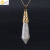 Women's Natural Crystal Hexagonal Prism Bullet Pendant Necklace With Titanium Steel Bead Chain Minimalist Fashion Jewelry
