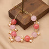 Women's Natural Crystal Pearl Bracelet Retro Geometric Style With Pink Crystal Pendant 18K Gold Plated