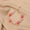 Women's Natural Crystal Pearl Bracelet Retro Geometric Style With Pink Crystal Pendant 18K Gold Plated