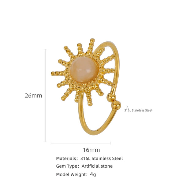Women's Natural Fresh Wind Turquoise Sunflower Opening Stainless Steel Ring With Electroplating And Geometric Style