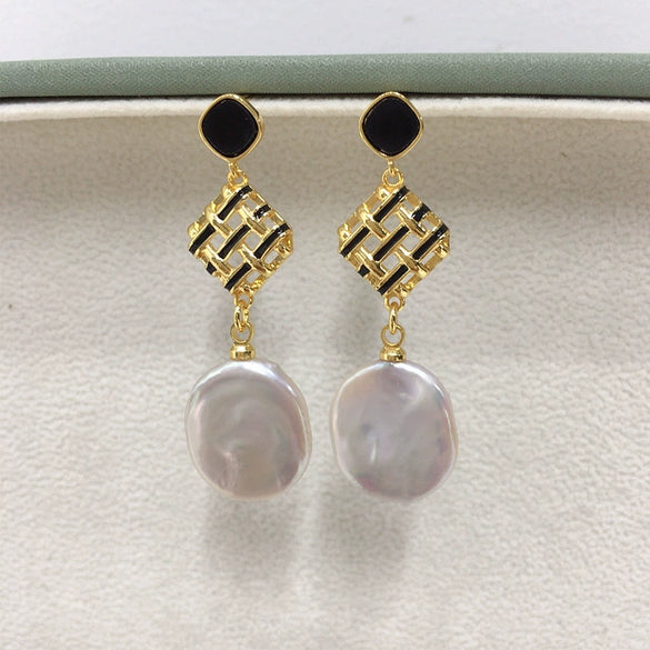 Women's Natural Freshwater Baroque Alien Shaped Pearl Earrings S925 Sterling Silver Retro Style