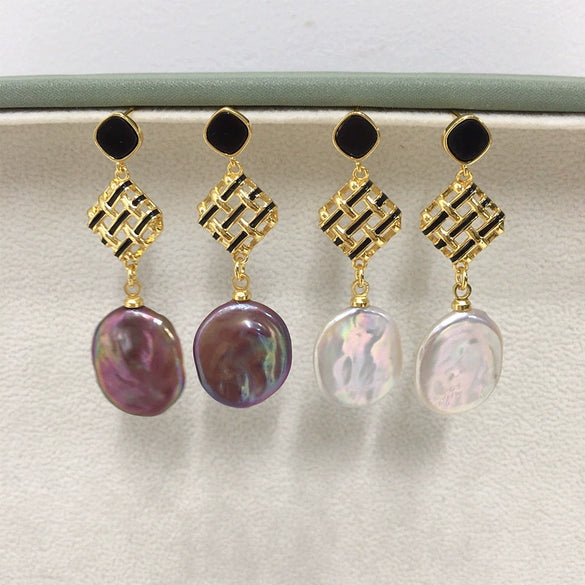 Women's Natural Freshwater Baroque Alien Shaped Pearl Earrings S925 Sterling Silver Retro Style