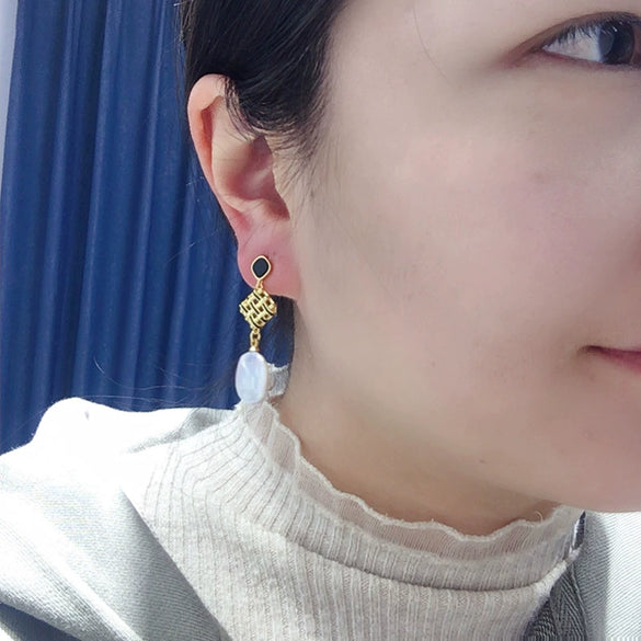 Women's Natural Freshwater Baroque Alien Shaped Pearl Earrings S925 Sterling Silver Retro Style