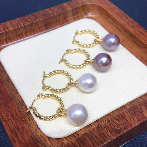 Women's Natural Freshwater Baroque Pearl Earrings With Alloy Inlaid Artificial And Semiprecious Stones Alien Shape