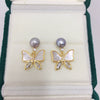 Women's Natural Freshwater Pearl Abalone Shell Butterfly Oblate Earrings