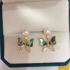 Women's Natural Freshwater Pearl Abalone Shell Butterfly Oblate Earrings