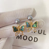 Women's Natural Freshwater Pearl Abalone Shell Butterfly Oblate Earrings