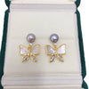 Women's Natural Freshwater Pearl Abalone Shell Butterfly Oblate Earrings