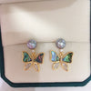 Women's Natural Freshwater Pearl Abalone Shell Butterfly Oblate Earrings