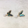 Women's Natural Freshwater Pearl And Abalone Shell Butterfly Earrings