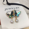 Women's Natural Freshwater Pearl And Abalone Shell Butterfly Earrings