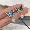 Women's Natural Freshwater Pearl And Abalone Shell Butterfly Earrings