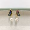 Women's Natural Freshwater Pearl And Abalone Shell Earrings In S925 Sterling Silver With 18K Gold Oblate Shape