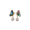 Women's Natural Freshwater Pearl And Abalone Shell Earrings In S925 Sterling Silver With 18K Gold Oblate Shape