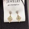 Women's Natural Freshwater Pearl And Alloy Inlaid Gemstone Earrings With Oblate Shape And Retro Style