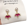 Women's Natural Freshwater Pearl And Alloy Inlaid Gemstone Elegant Retro Earrings With Oblate And Round Shapes