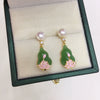 Women's Natural Freshwater Pearl And Chalcedony Earrings With Oblate Shape S925 Sterling Silver Needle