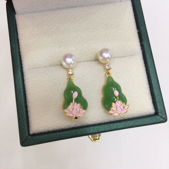 Women's Natural Freshwater Pearl And Chalcedony Earrings With Oblate Shape S925 Sterling Silver Needle