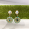 Women's Natural Freshwater Pearl And Chalcedony Earrings With S925 Sterling Silver Needle Flat Round Shape
