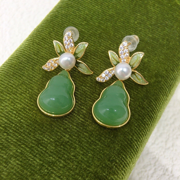Women's Natural Freshwater Pearl And Chalcedony Earrings With S925 Sterling Silver Needle Oblate Shape