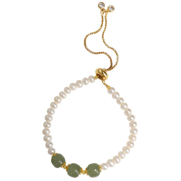 Women's Natural Freshwater Pearl And Hetian Jade Beaded Handmade Bracelet With Animal Zodiac Pattern