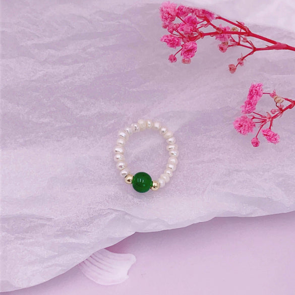 Women's Natural Freshwater Pearl And Moonstone Ring With Geometric Pattern Retro Light Luxury Style