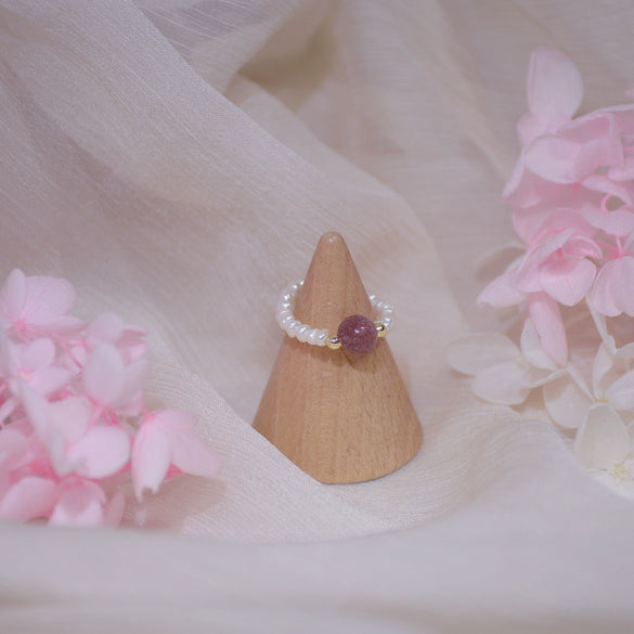 Women's Natural Freshwater Pearl And Moonstone Ring With Geometric Pattern Retro Light Luxury Style