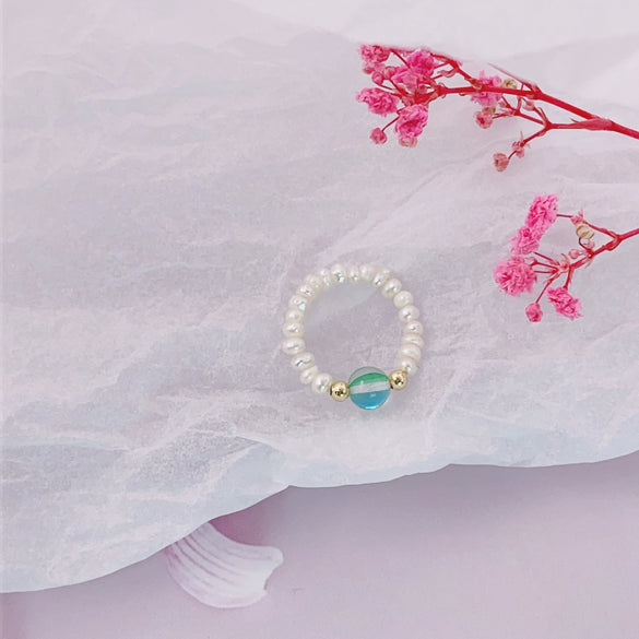 Women's Natural Freshwater Pearl And Moonstone Ring With Geometric Pattern Retro Light Luxury Style