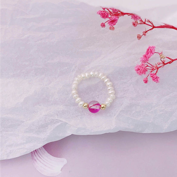Women's Natural Freshwater Pearl And Moonstone Ring With Geometric Pattern Retro Light Luxury Style