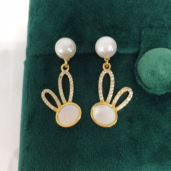 Women's Natural Freshwater Pearl And Sea Shell Oblate Earrings S925 Sterling Silver 18K Goldfilled