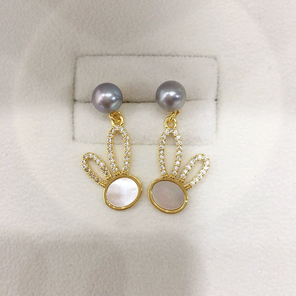 Women's Natural Freshwater Pearl And Sea Shell Oblate Earrings S925 Sterling Silver 18K Goldfilled