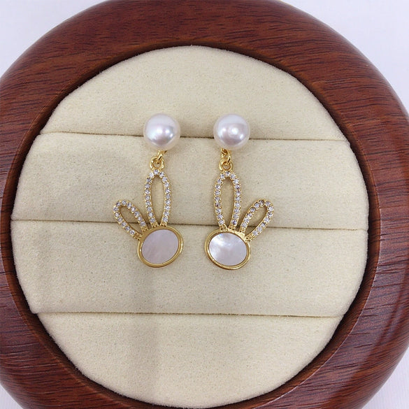 Women's Natural Freshwater Pearl And Sea Shell Oblate Earrings S925 Sterling Silver 18K Goldfilled