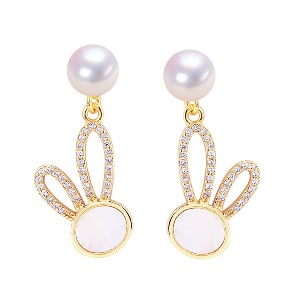 Women's Natural Freshwater Pearl And Sea Shell Oblate Earrings S925 Sterling Silver 18K Goldfilled