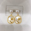 Women's Natural Freshwater Pearl And Sea Shell Rose Earrings In S925 Sterling Silver And 18K Goldfilled