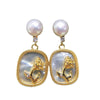 Women's Natural Freshwater Pearl And Sea Shell Rose Earrings In S925 Sterling Silver And 18K Goldfilled