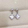 Women's Natural Freshwater Pearl And Seashell Four Leaf Clover Earrings With S925 Sterling Silver Needle
