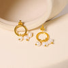 Women's Natural Freshwater Pearl And Titanium Steel Earrings Geometric Style Pure Handmade