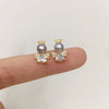 Women's Natural Freshwater Pearl And Zircon Earrings With Oblate Shape
