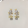 Women's Natural Freshwater Pearl And Zircon Earrings With Oblate Shape