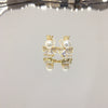 Women's Natural Freshwater Pearl And Zircon Earrings With Oblate Shape