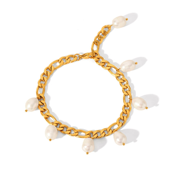 Women's Natural Freshwater Pearl Anklet Stainless Steel Geometric Figaro Chain 18K Goldplated Titanium Steel Nonfading