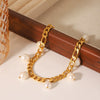 Women's Natural Freshwater Pearl Anklet Stainless Steel Geometric Figaro Chain 18K Goldplated Titanium Steel Nonfading