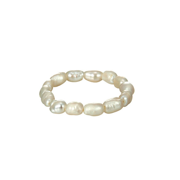 Women's Natural Freshwater Pearl Baroque Geometry Ring Hand Beaded Adjustable Elastic Pearl Ring