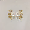 Women's Natural Freshwater Pearl Bow Zircon Earrings 18K Goldfilled Oblate Round