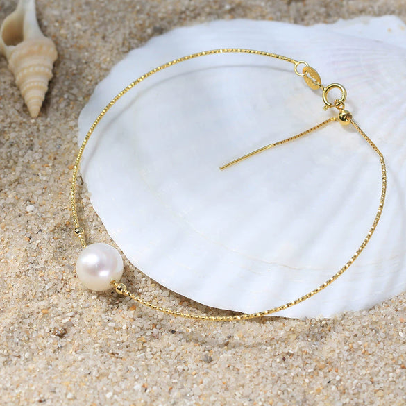 Women's Natural Freshwater Pearl Bracelet S925 Sterling Silver Geometric 14K Gold Plated