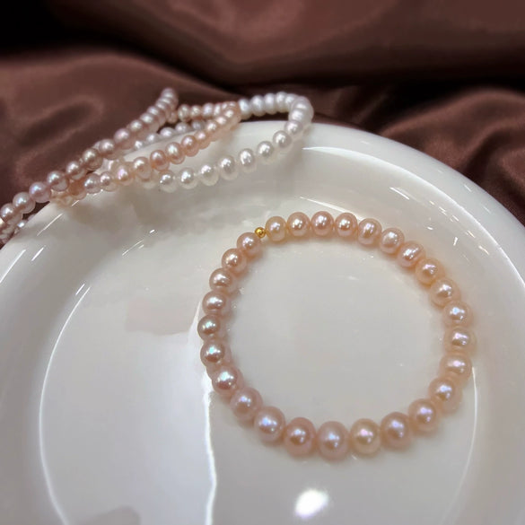Women's Natural Freshwater Pearl Bracelet 925 Silver Plated 18K Gold With Flat Round And Bun Round Pearls