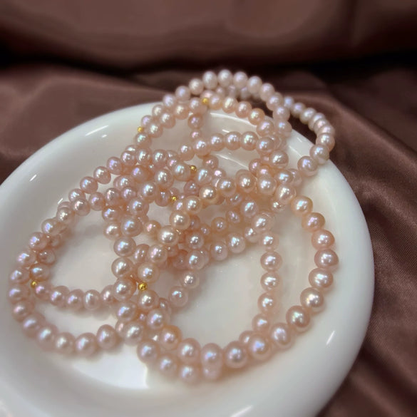 Women's Natural Freshwater Pearl Bracelet 925 Silver Plated 18K Gold With Flat Round And Bun Round Pearls